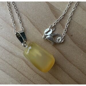VTG Accent Pendant Necklace 23" Yellow‎ Agate Stone 925 Sterling Silver 6.0g